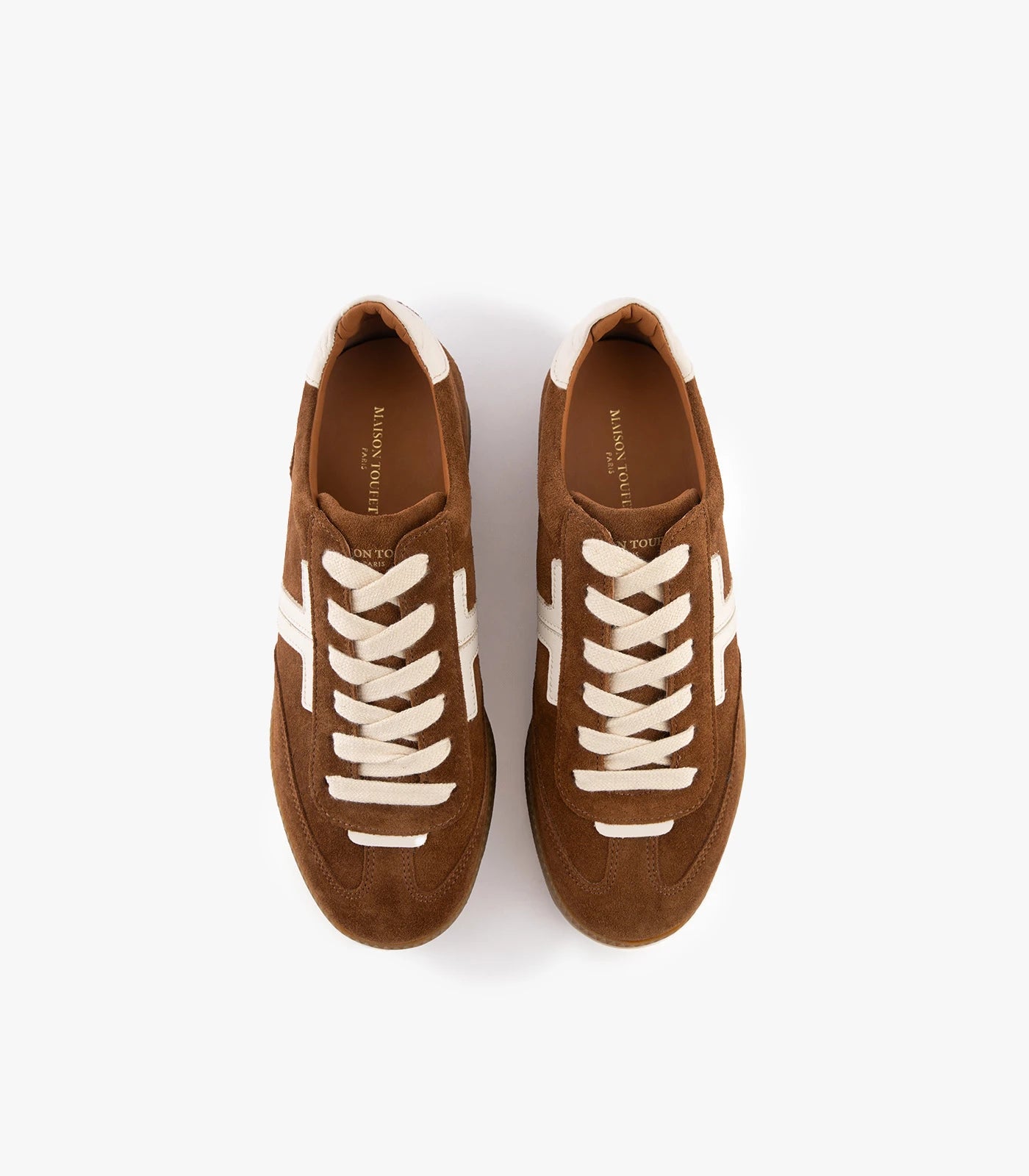 BASKETS SOLVEIG CUIR VELOURS CAMEL/BLANC