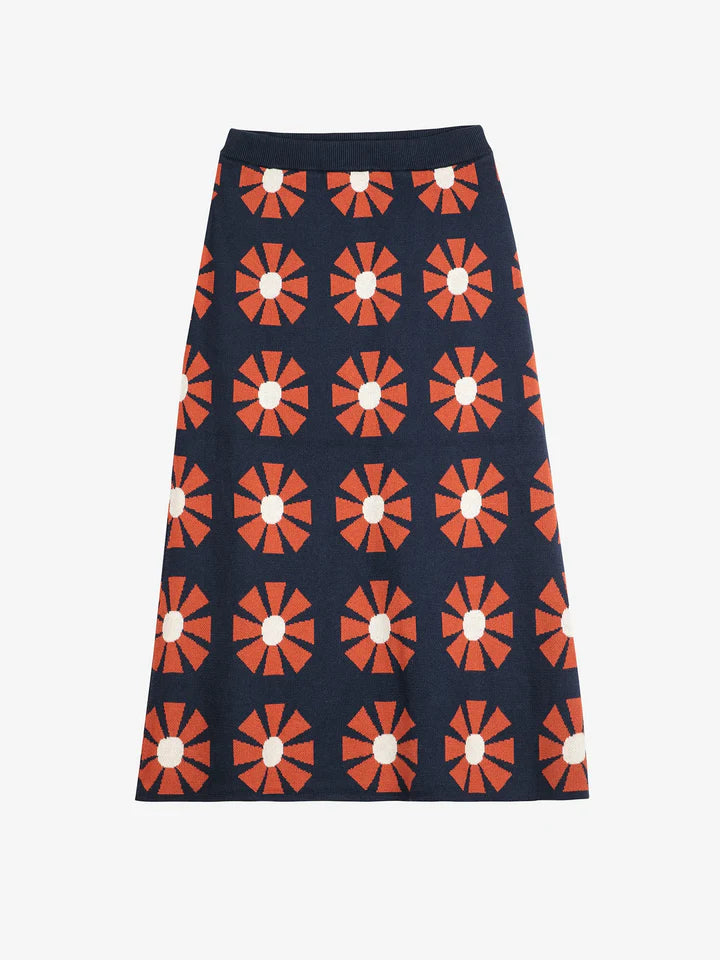 Flower jacquard midi knitted skirt NAVY BLUE B225AD042
