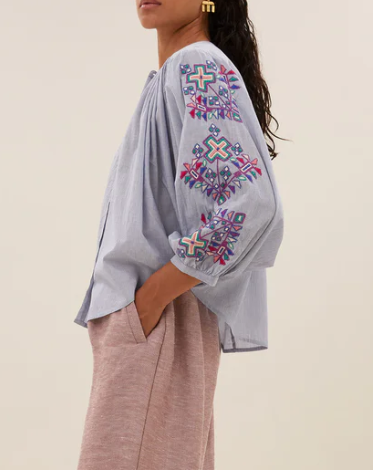 becky pinstripe blouse 813 indi grey