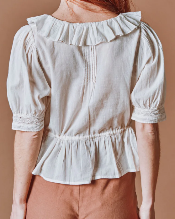 BLOUSE VINTAGE VOLANT BRODE IDA-DAMOISEAU CREME