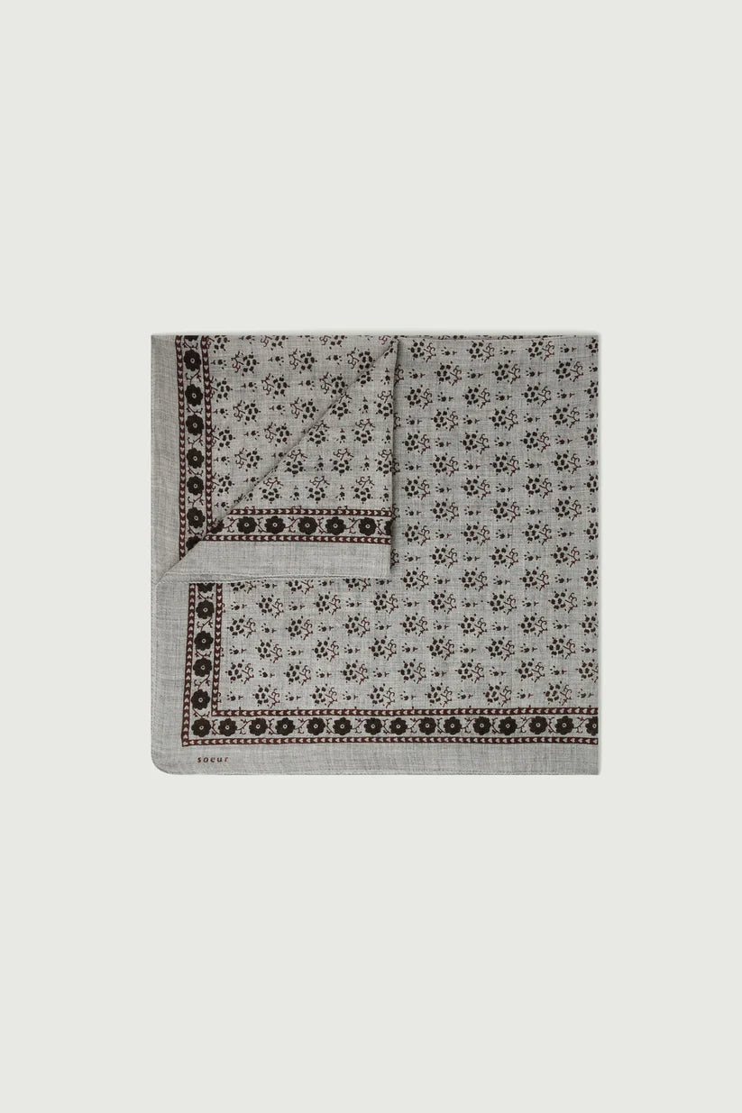 FOULARD C TWILL GRIS CLAIR/VERT FONCE