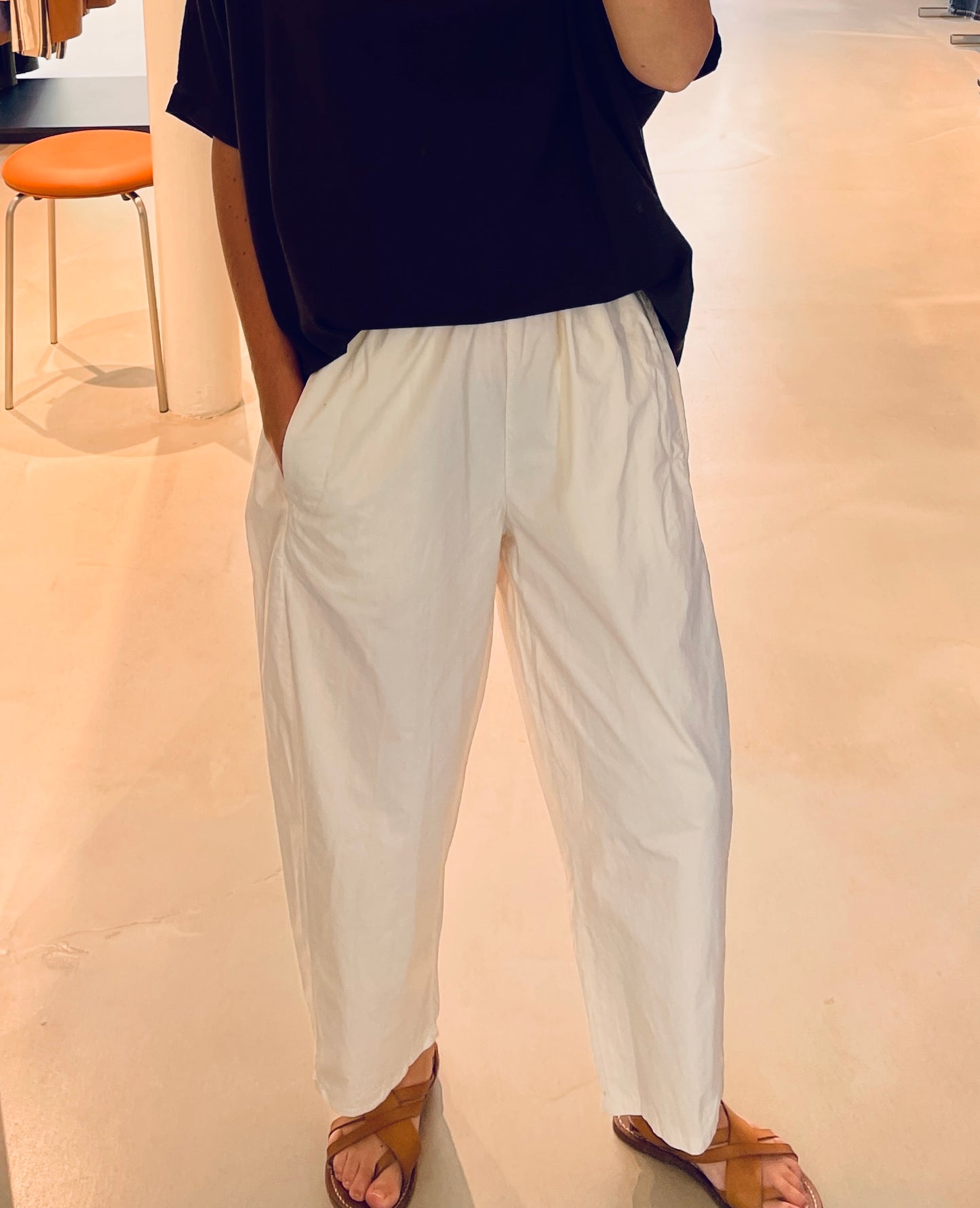 PANTALON COTON UNI ECRU