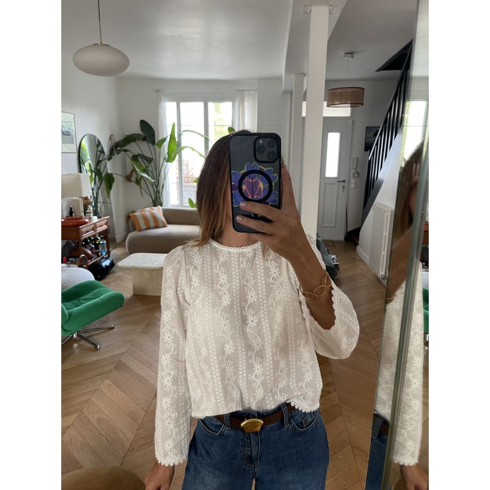 Blouse brodée coloris écru