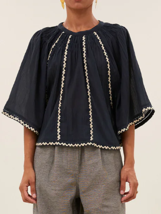 Emmi Embroidery Blouse Charcoal