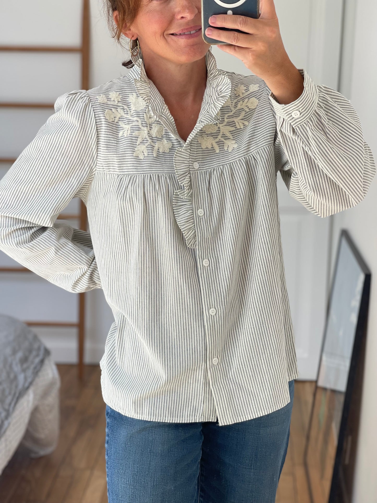 CHEMISE 521080 RAYE BLEU BRODERIE