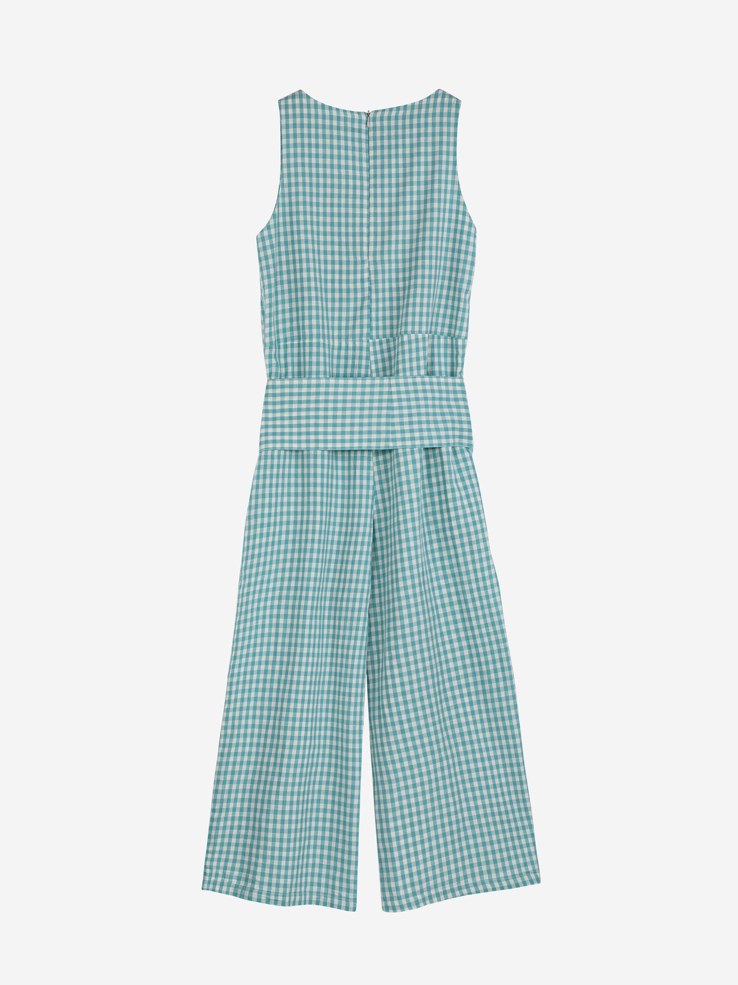 VICHY V-NECK SLEEVELESS OVERALL 124AD091 TURQUOISE