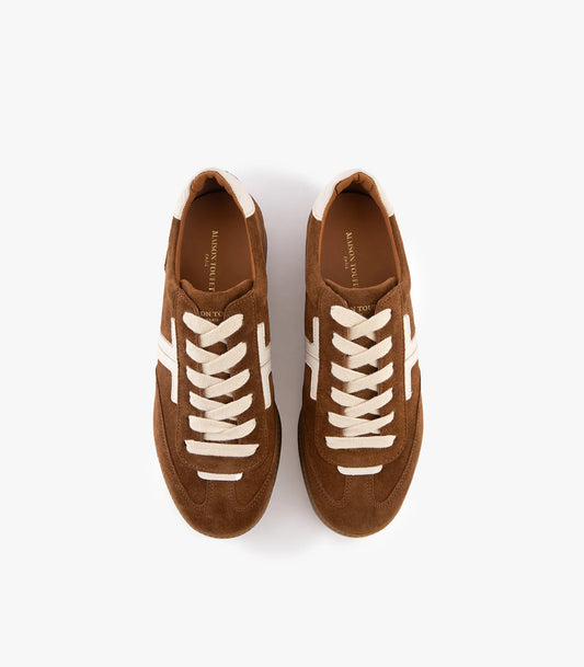 BASKETS SOLVEIG CUIR VELOURS CAMEL/BLANC