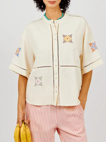 BLOUSE FEMME BRODERIES ECRU