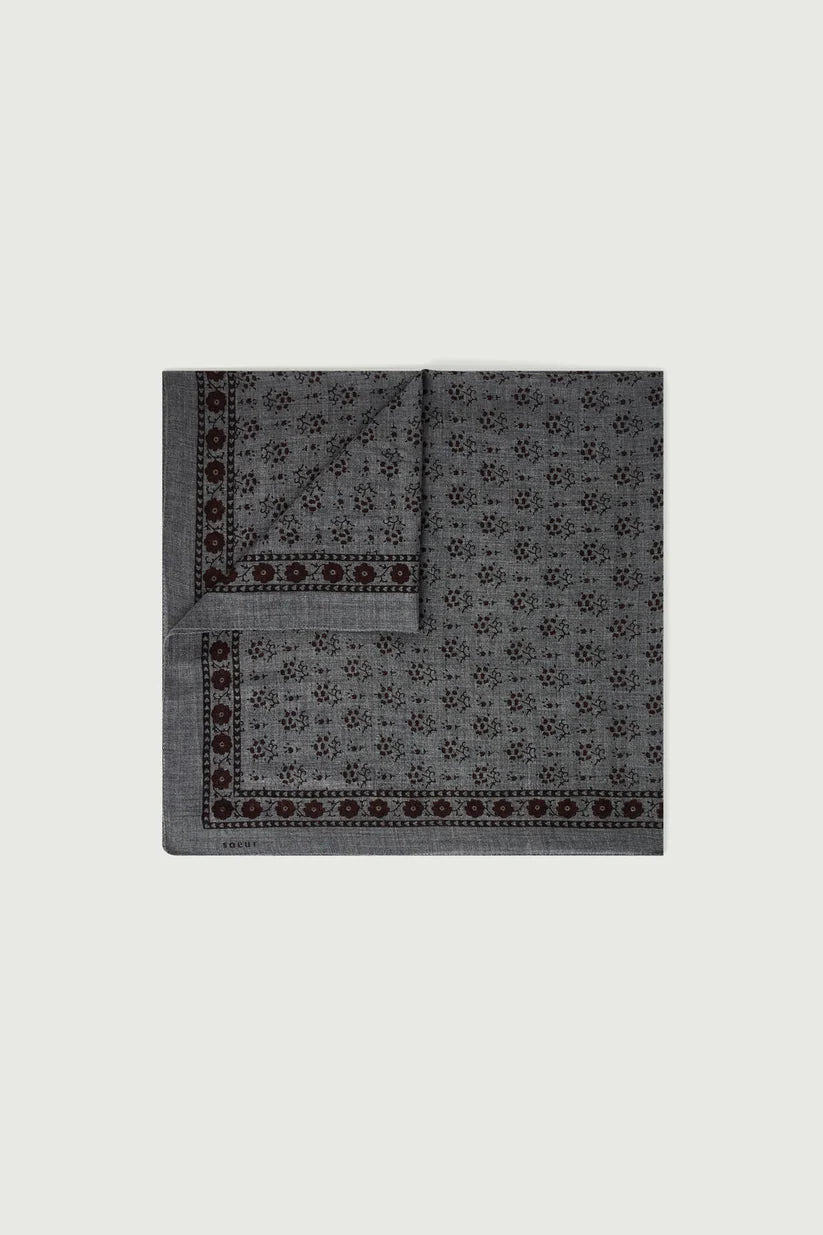 FOULARD C TWILL GRIS FONCE/MARRON