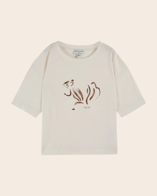 T SHIRT IMPRIME ECUREUIL IDA-CHELLY CREME