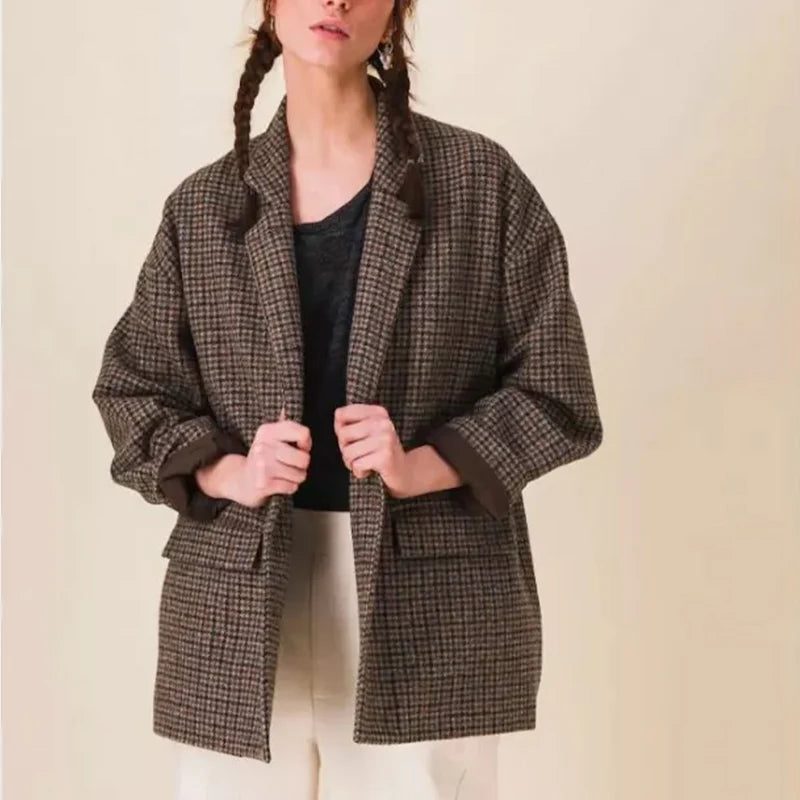 VESTE SERGE LAINAGE CARREAUX CHATAIGNE