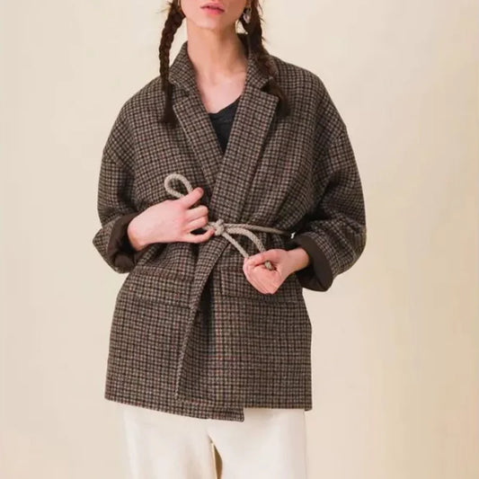 VESTE SERGE LAINAGE CARREAUX CHATAIGNE