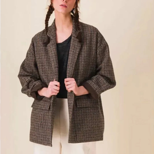 VESTE SERGE LAINAGE CARREAUX CHATAIGNE