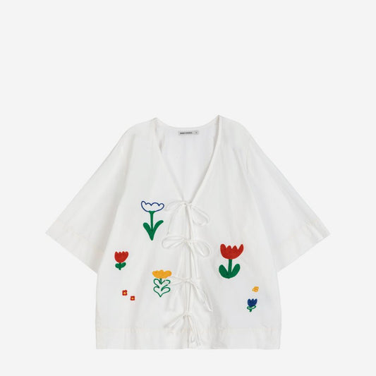 Garden	embroidery tie blouse B125AD106