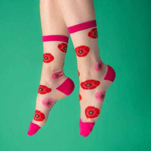 Chaussettes transparentes coquelicot