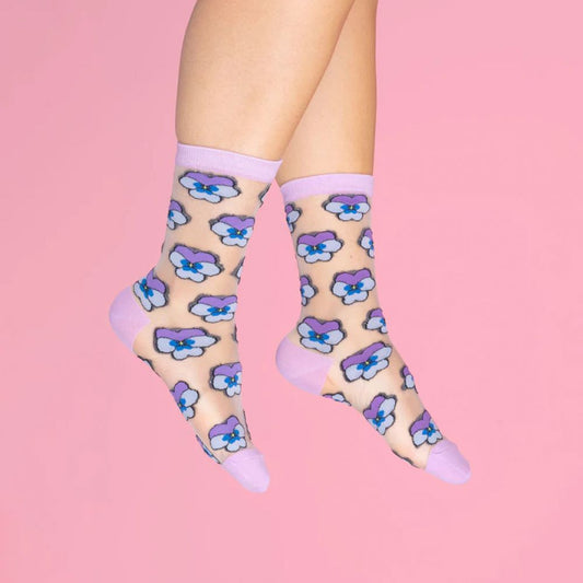 Chaussettes transparentes pensée mauve