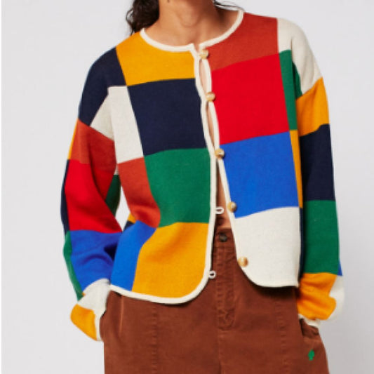 Multicolor Check buttoned cardigan B225AD071
