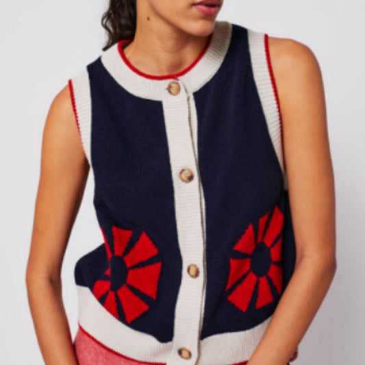 Flower knitted vest NAVY BLUE B225AD062