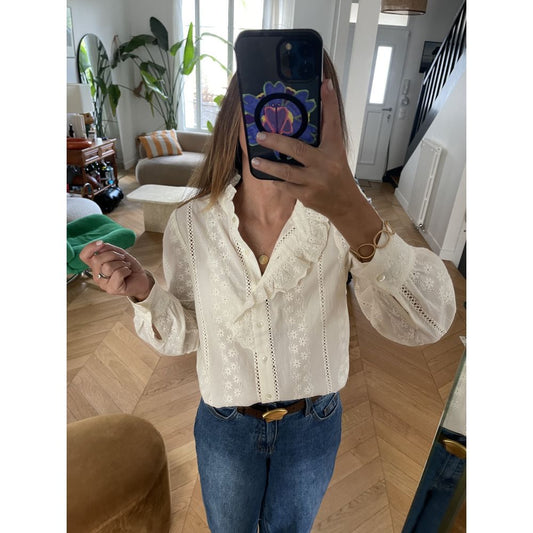 Blouse brodée en coton coloris Ivoire