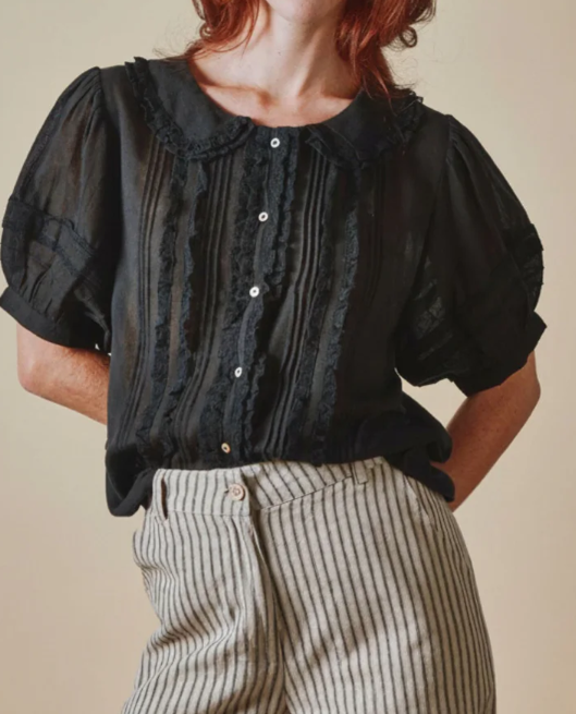 BLOUSE VINTAGE DENTELLE IDA-DAVINA NOIR