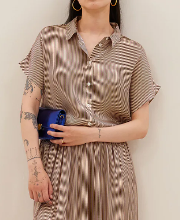 Karly Viscose Stripe Blouse Wine Stripe
