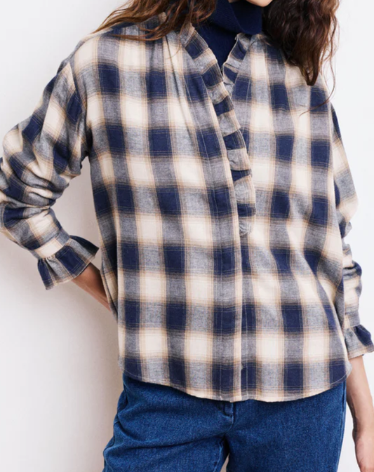 CHEMISE CARMELA COL 01 BEIGE ET BLUE