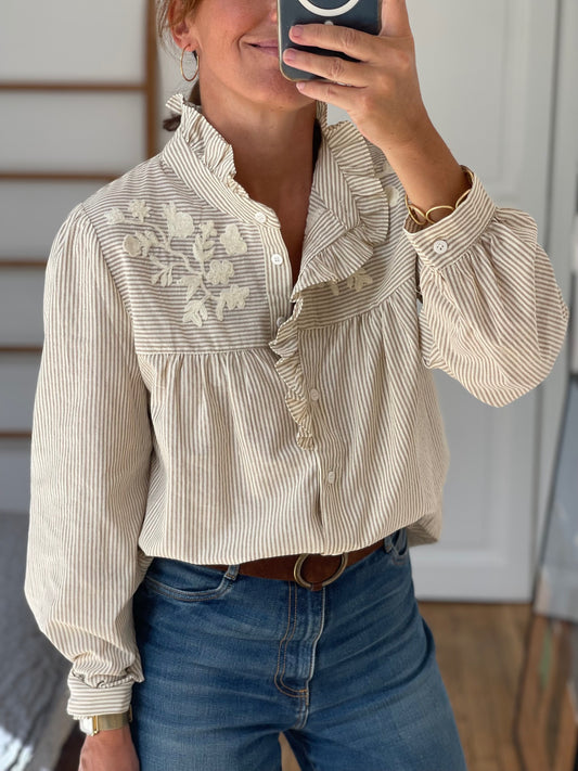 CHEMISE 521080 RAYE CHOCO BRODERIE