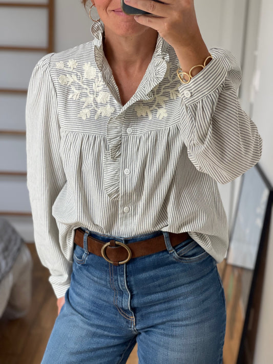 CHEMISE 521080 RAYE BLEU BRODERIE