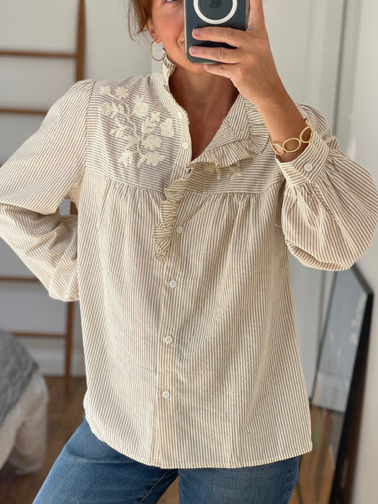 CHEMISE 521080 RAYE CHOCO BRODERIE
