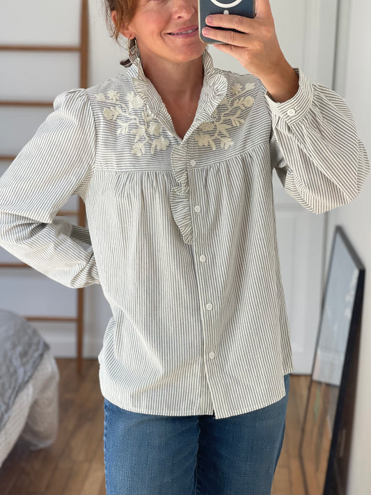 CHEMISE 521080 RAYE BLEU BRODERIE