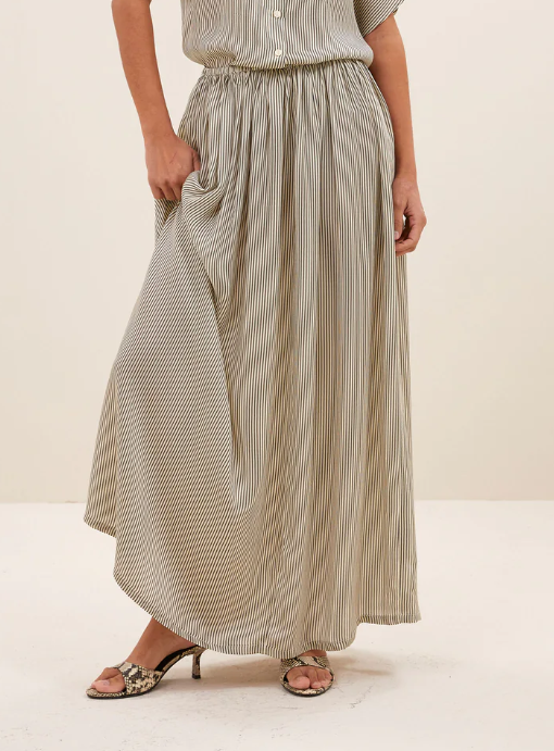 Reva Viscose Stripe Skirt Wine Stripe