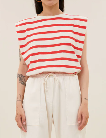 Diede Stripe Top Poppy Red Stripe