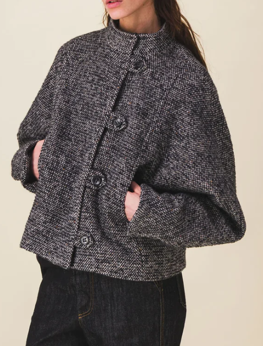 VESTE JAGGER LAINAGE NATTE MARINE ECRU