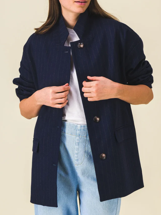 VESTE MITSOUKO LAINAGE RAYURES MARINE BORDEAUX