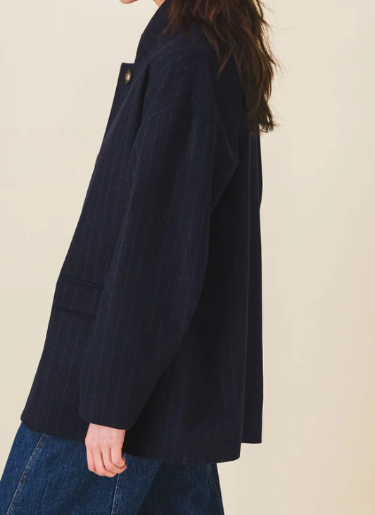 VESTE MITSOUKO LAINAGE RAYURES MARINE BORDEAUX