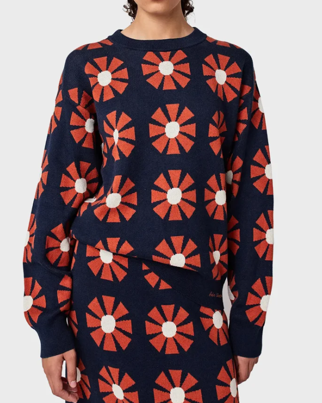 Flower jacquard relaxed jumper NAVY BLUE B225AD066